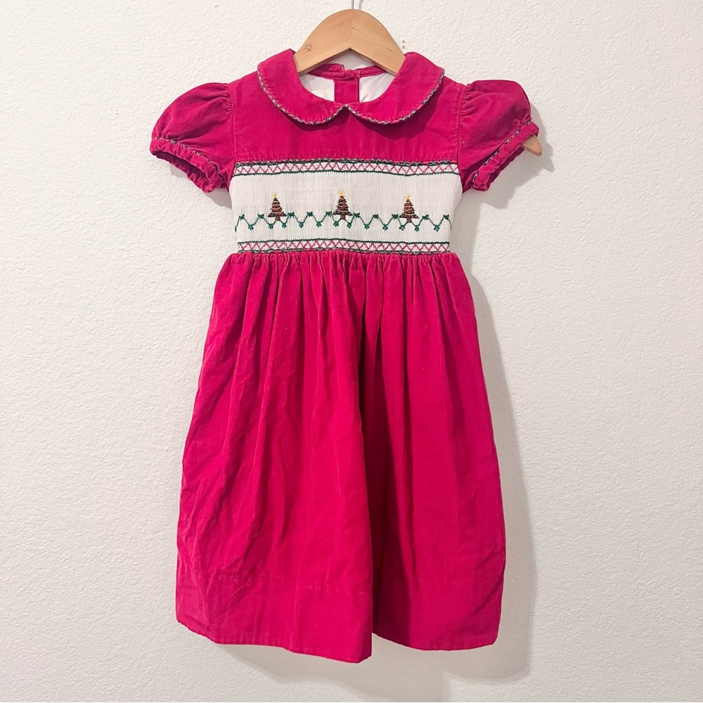Strasburg Red Velvet Smocked Christmas Tree Dress Sz 5